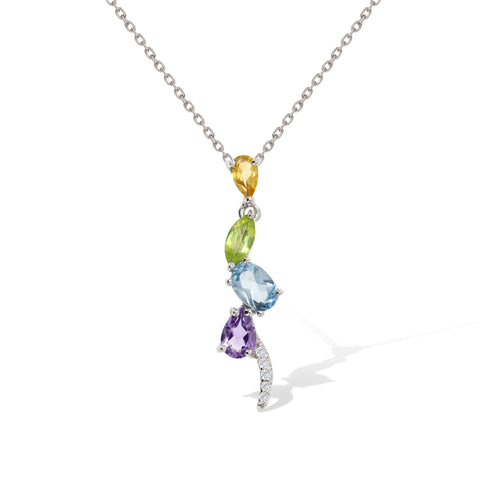 Gemvine Sterling Silver Multi Gemstone Swirl Pendant Necklace