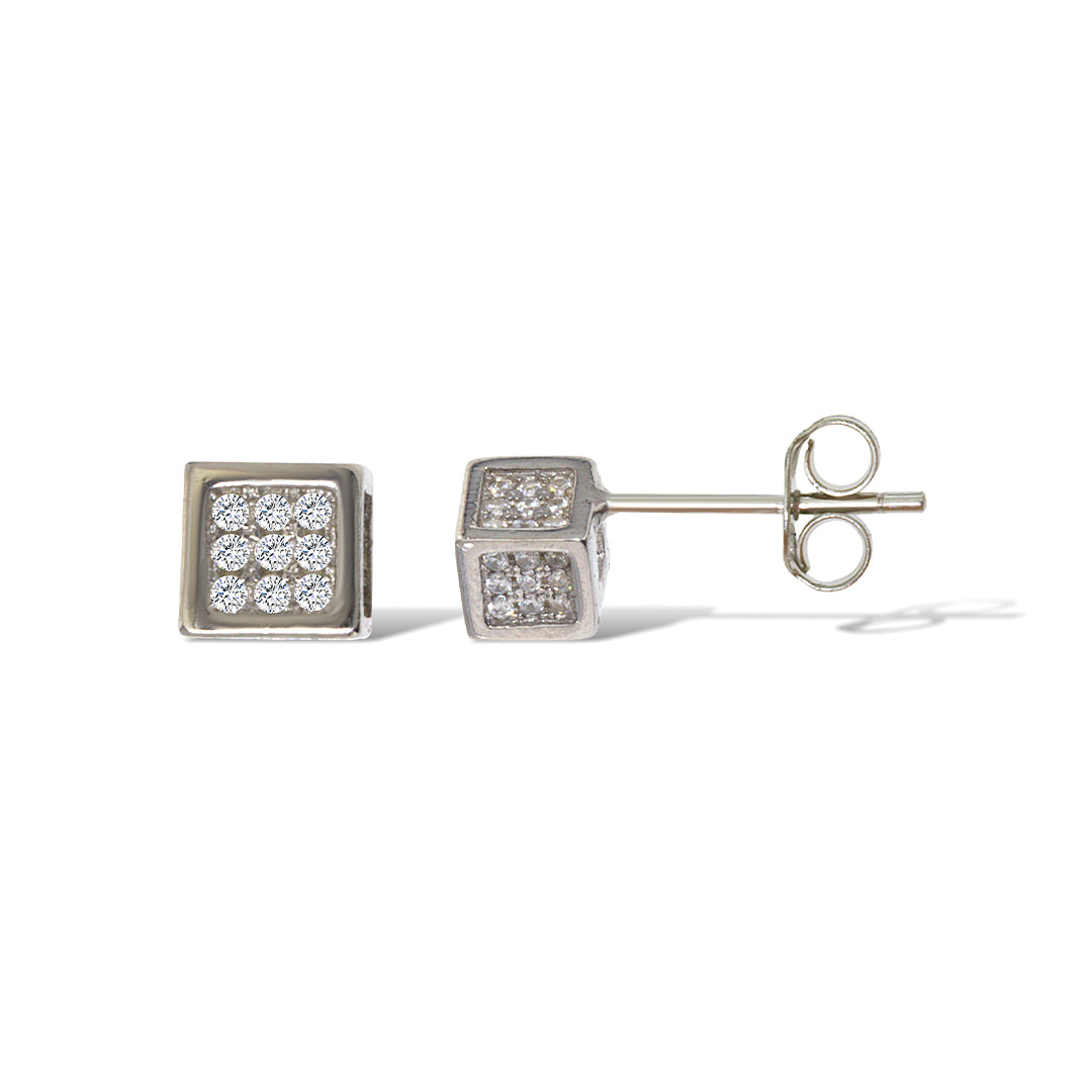 Gemvine Sterling Silver Cubic Ear Stud Earrings