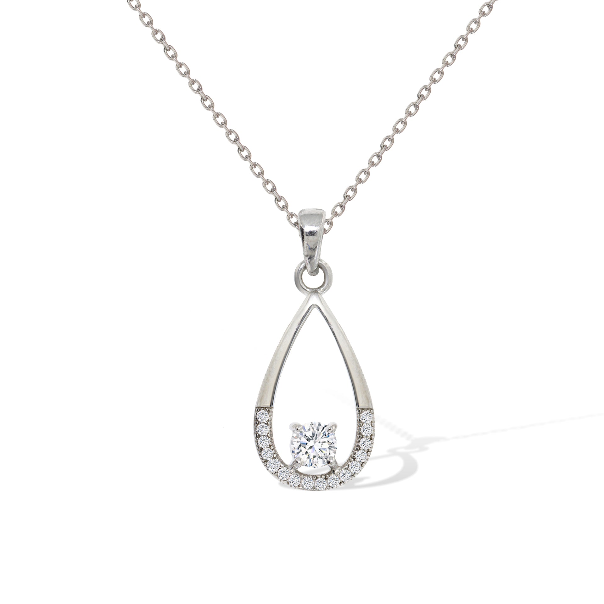 Gemvine Sterling Silver Teardrop CZ Pendant Necklace