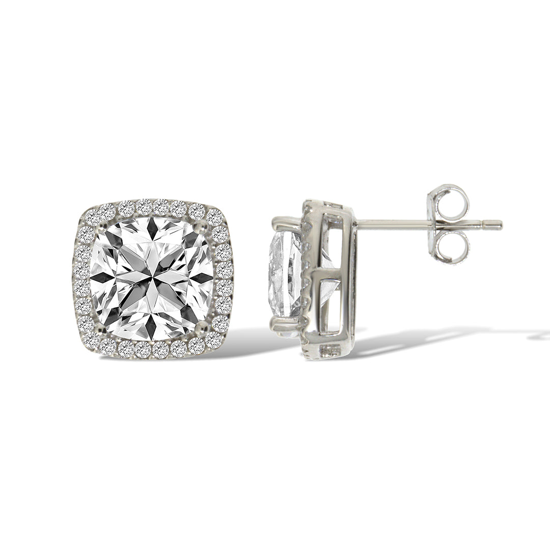 Gemvine Sterling Silver Cushion Cut CZ Stud Earrings