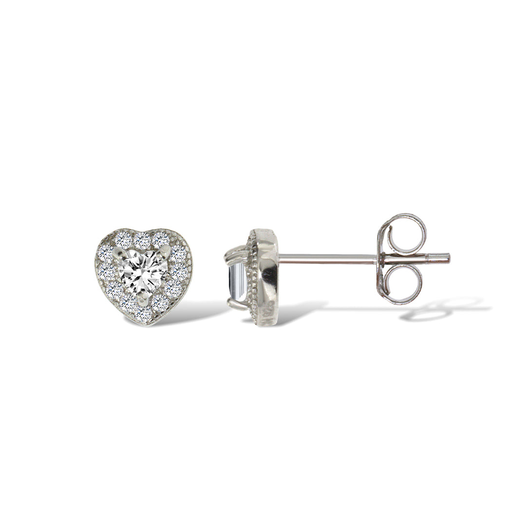 Gemvine Sterling Silver Small Heart CZ Stud Earrings