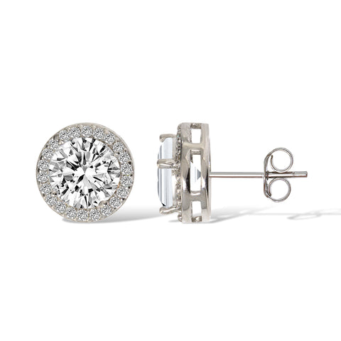 Gemvine Sterling Silver Small Halo CZ Stud Earrings