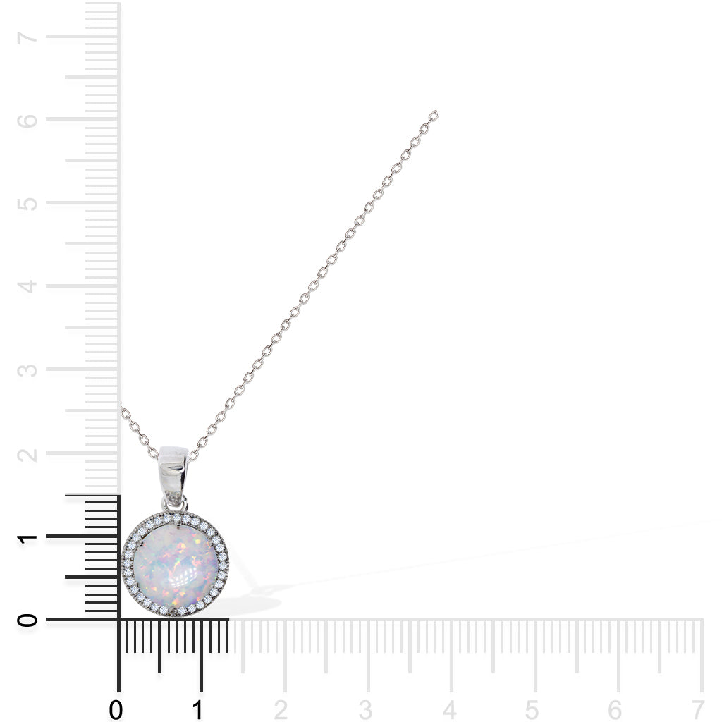 Gemvine Sterling Silver Round Large Opalique Necklace Pendant + 18 Inch Adjustable Chain