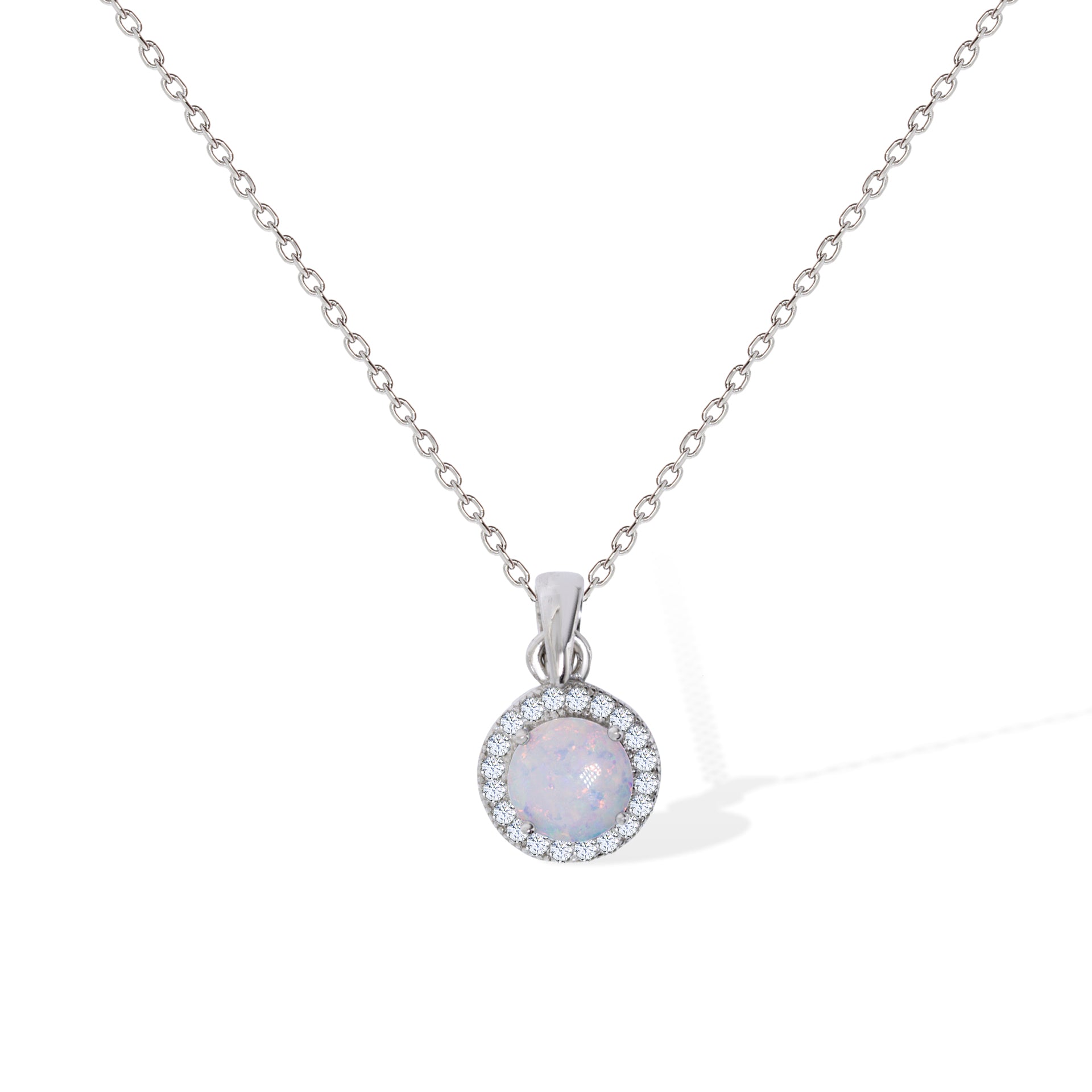 Gemvine Sterling Silver Round Small Opalique Necklace Pendant + 18 Inch Adjustable Chain