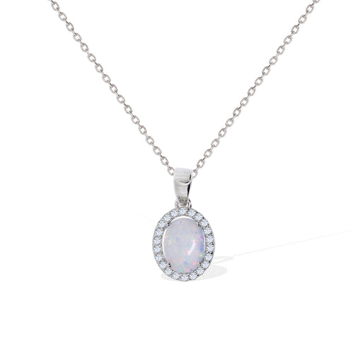 Gemvine Sterling Silver Oval Opalique Necklace Pendant + 18 Inch Adjustable Chain