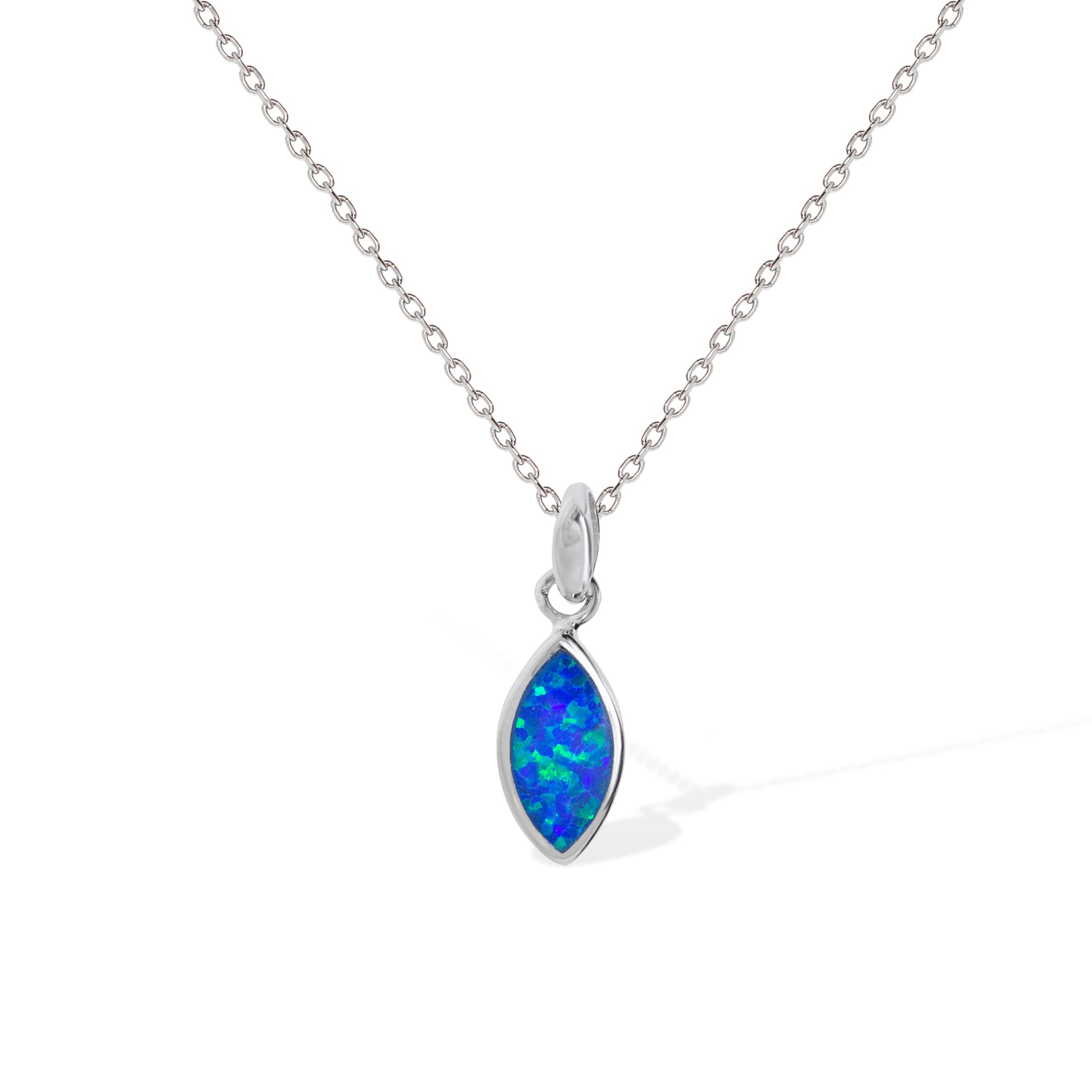 Gemvine Sterling Silver Blue Opalique Eye Necklace Pendant + 18 Inch Adjustable Chain