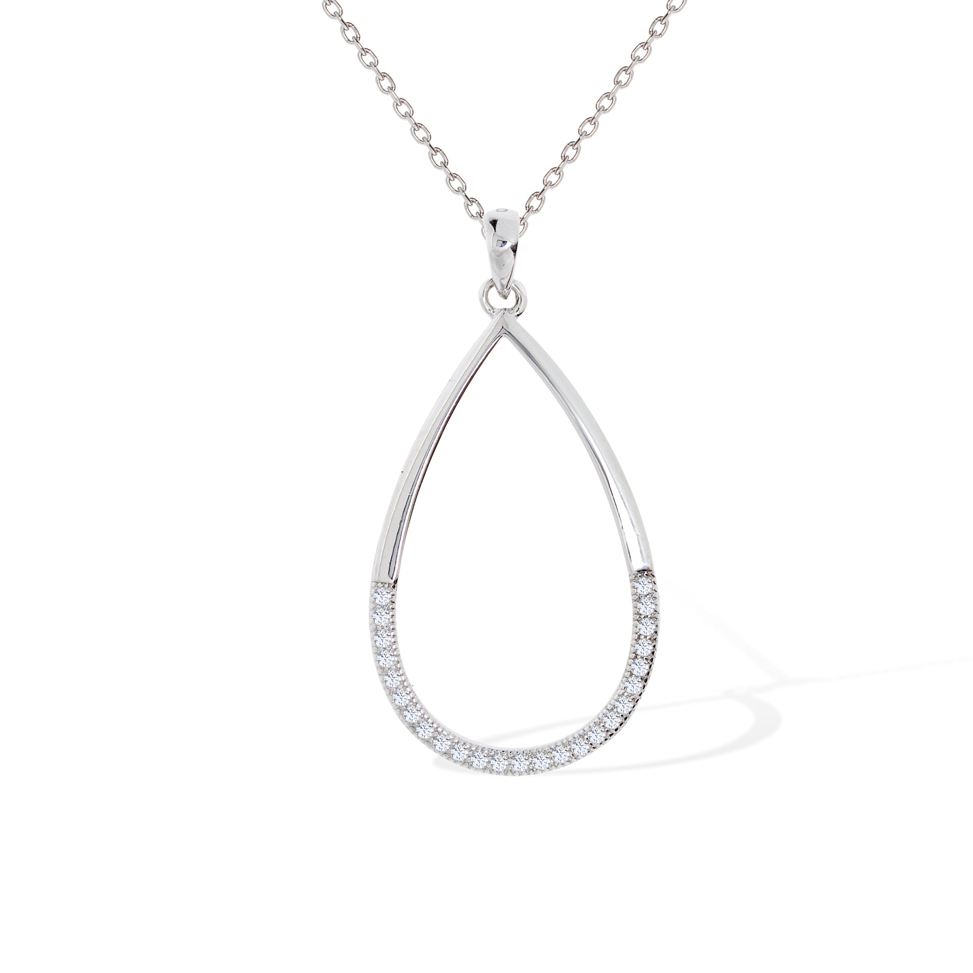 Gemvine Sterling Silver Large Teardrop CZ Necklace Pendant + 18 Inch Adjustable Chain