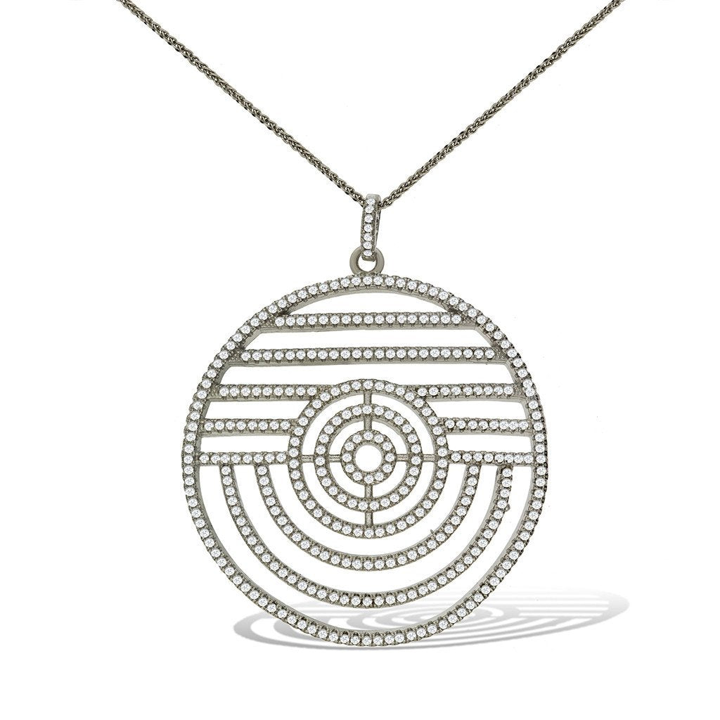 Gemvine Sterling Silver Large Crop Circle Pendant Necklace + 18 Inch Adjustable Chain