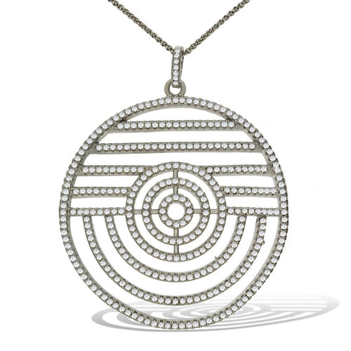 Gemvine Sterling Silver Large Crop Circle Pendant Necklace + 18 Inch Adjustable Chain