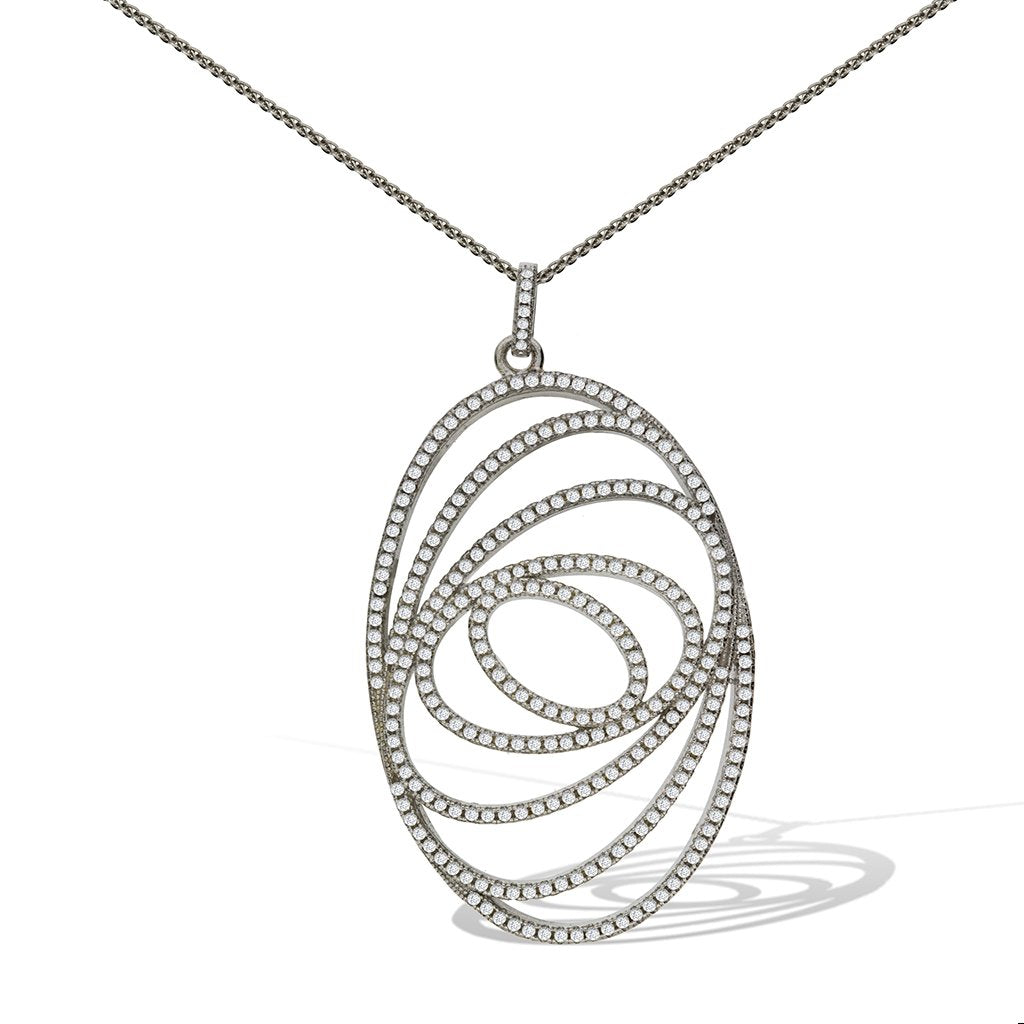 Gemvine Sterling Silver Large Oval Pendant Necklace + 18 Inch Adjustable Chain