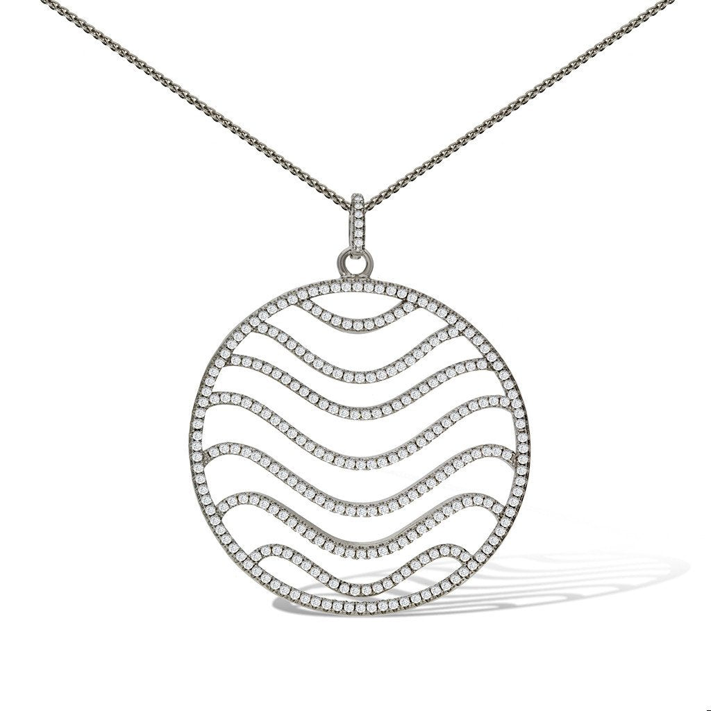 Gemvine Sterling Silver Large Wave Pendant Necklace + 18 Inch Adjustable Chain