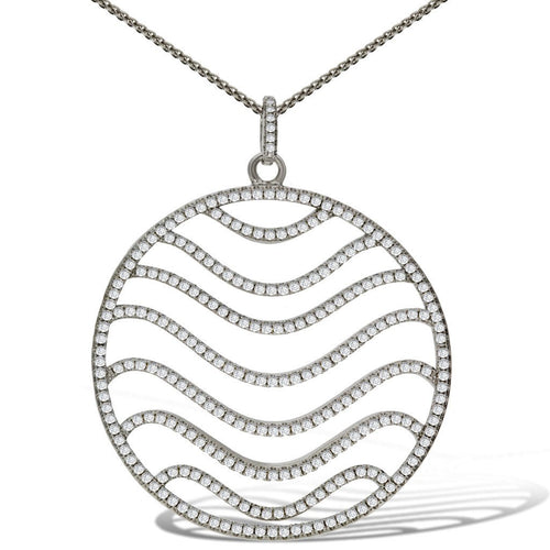 Gemvine Sterling Silver Large Wave Pendant Necklace + 18 Inch Adjustable Chain