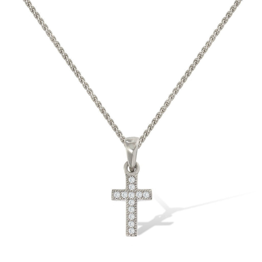 Gemvine Solid Sterling Silver Single Row Cross Pendant Necklace + 18 Inch Adjustable Chain