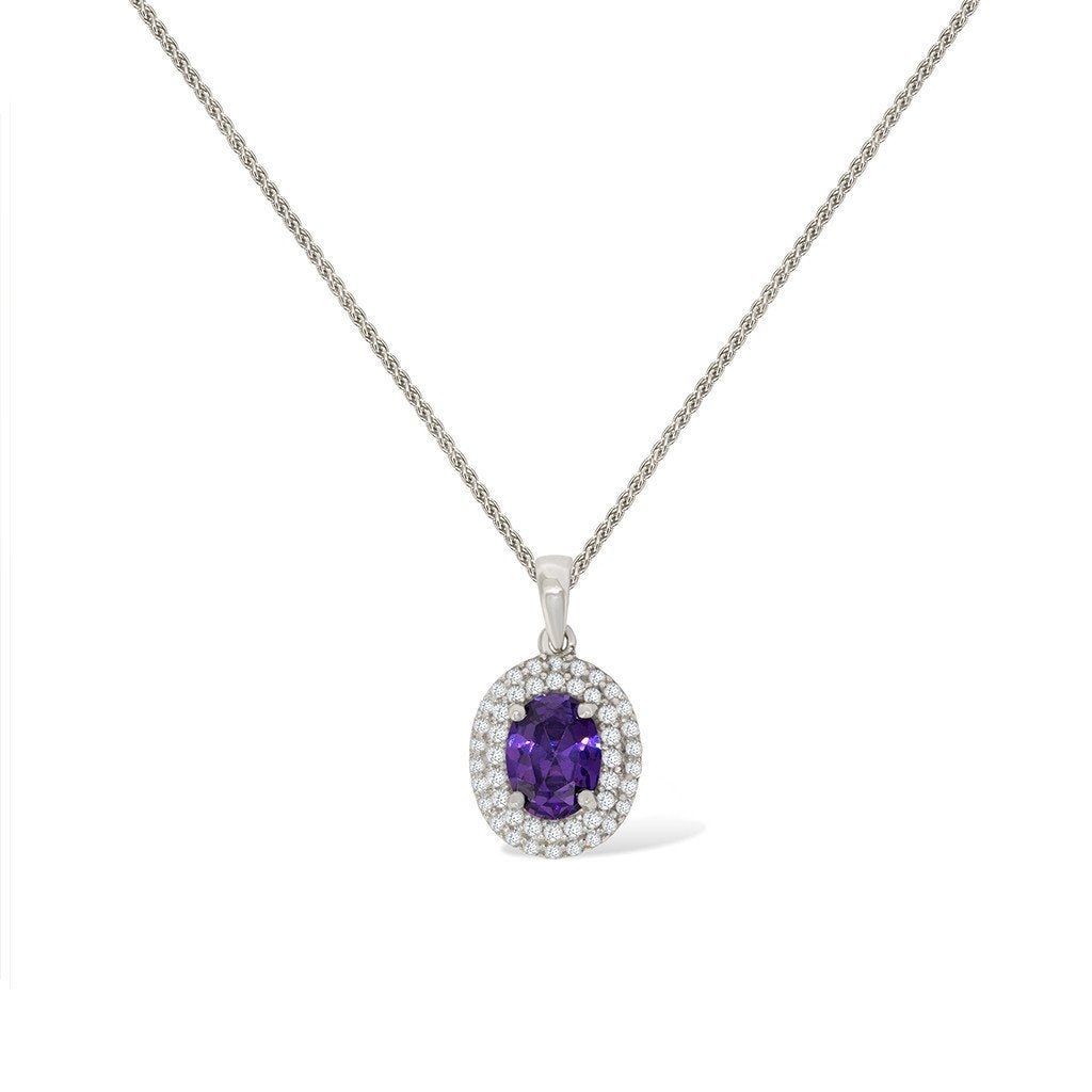 Gemvine Sterling Silver Cubic Crystal Pendant in Purple + 18 Inch Adjustable Chain