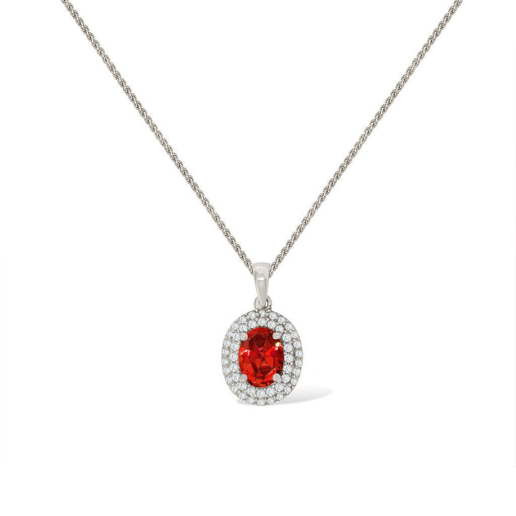 Gemvine Sterling Silver Cubic Crystal Pendant in Red + 18 Inch Adjustable Chain