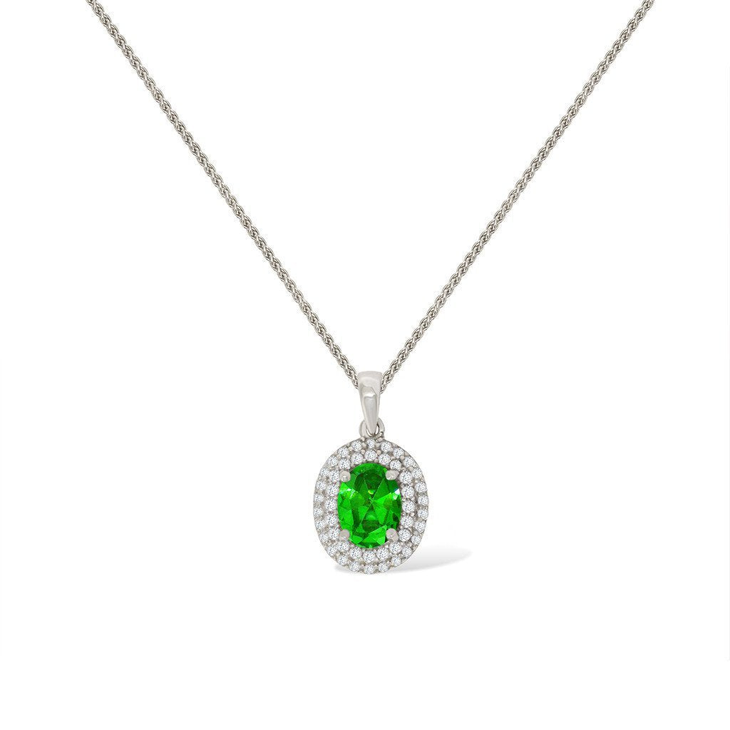 Gemvine Sterling Silver Cubic Crystal Pendant in Green + 18 Inch Adjustable Chain