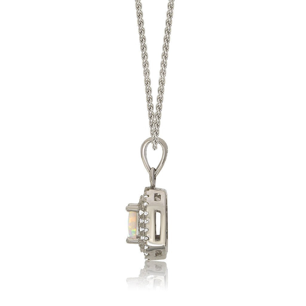 Gemvine Sterling Silver Square Shaped Opalique Cubic Stone Pendant Necklace + 18 Inch Adjustable Chain