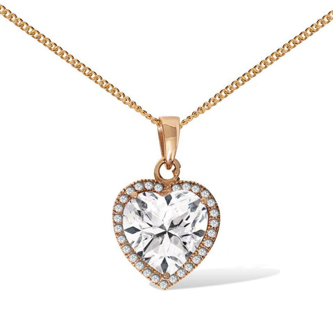 Gemvine Sterling Silver Cubic Diamond 9mm Pendant Necklace in Rose + 18 Inch Adjustable Chain