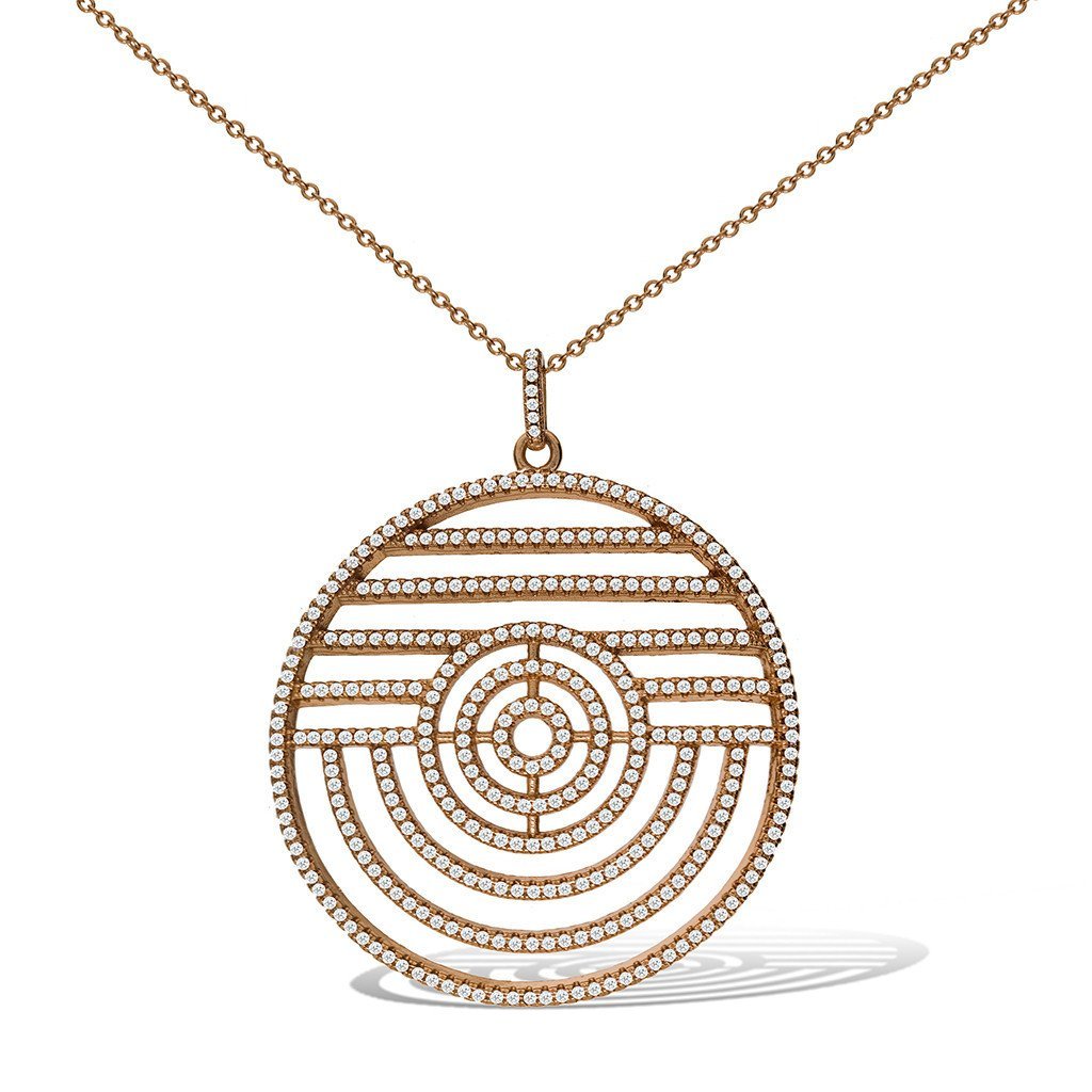 Gemvine Sterling Silver Large Crop Circle Pendant Necklace in Rose + 18 Inch Adjustable Chain