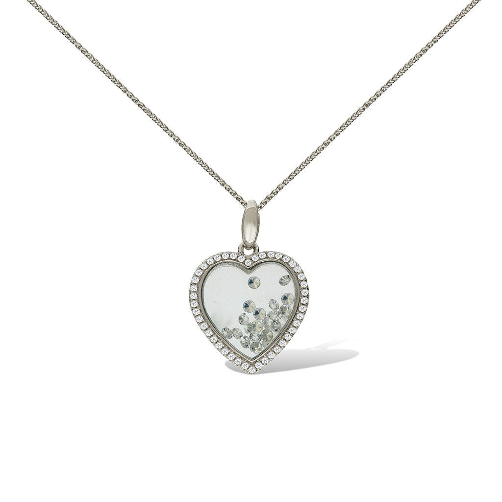 Gemvine Sterling Silver Cluster of Cubic Diamonds Heart Pendant Necklace + 18 Inch Adjustable Chain