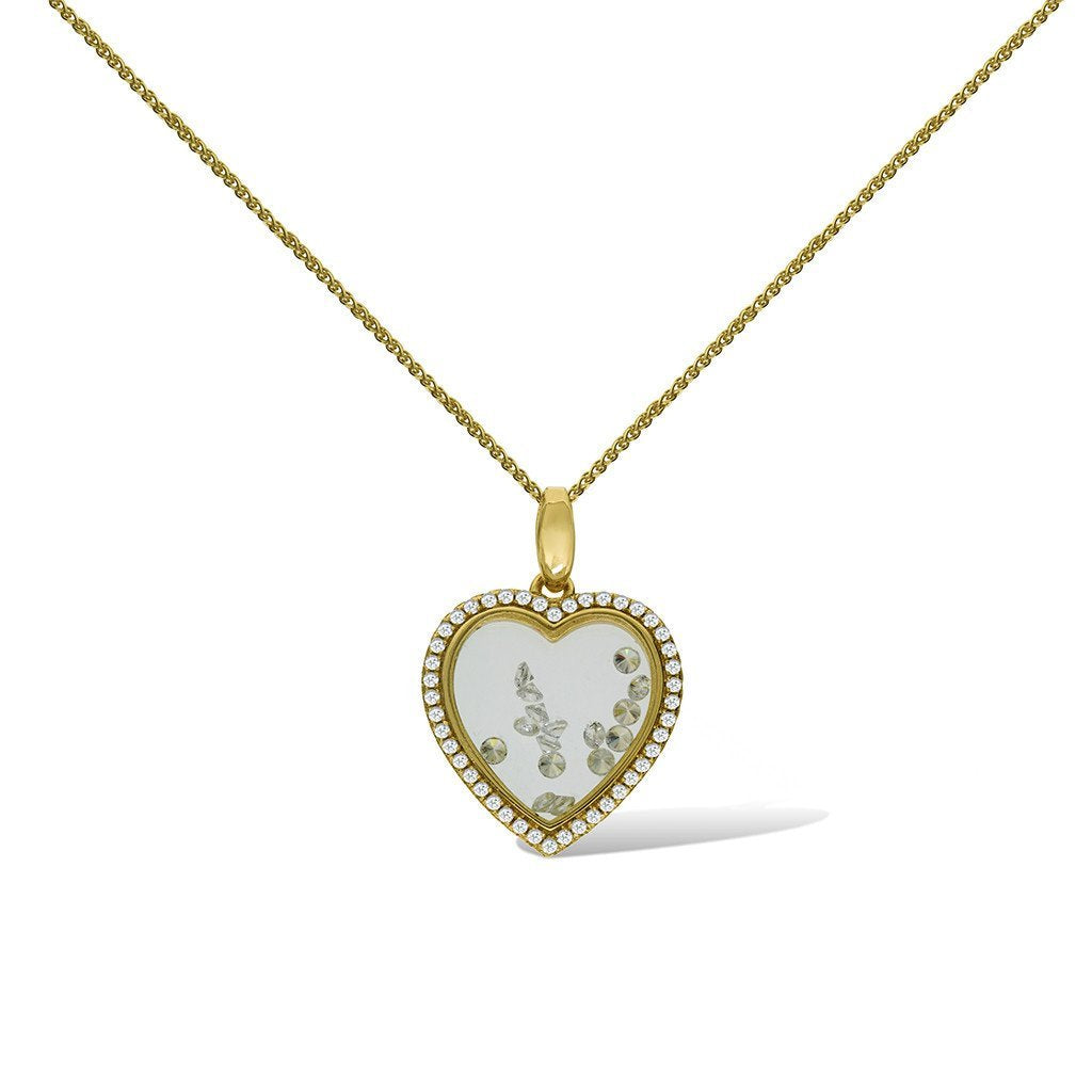 Gemvine Sterling Silver Cluster of Cubic Diamonds Heart Pendant Necklace in Gold + 18 Inch Adjustable Chain