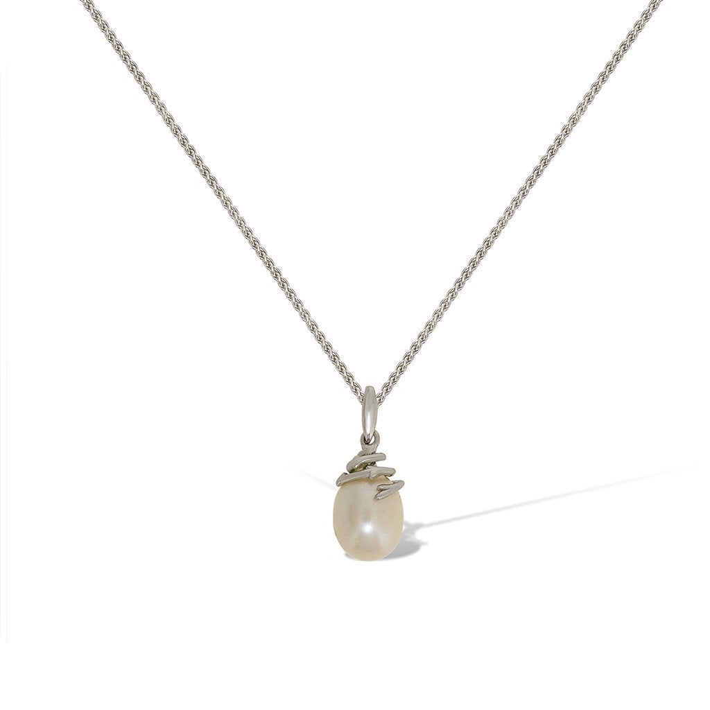 Gemvine Sterling Silver Drop Pearl Pendant Necklace + 18 Inch Adjustable Chain