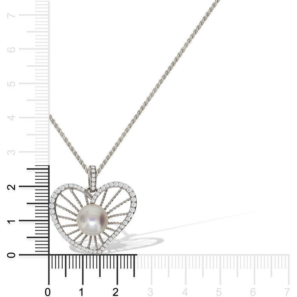 Gemvine Sterling Silver Freshwater Pearl Heart Pendant Necklace + 18 Inch Adjustable Chain