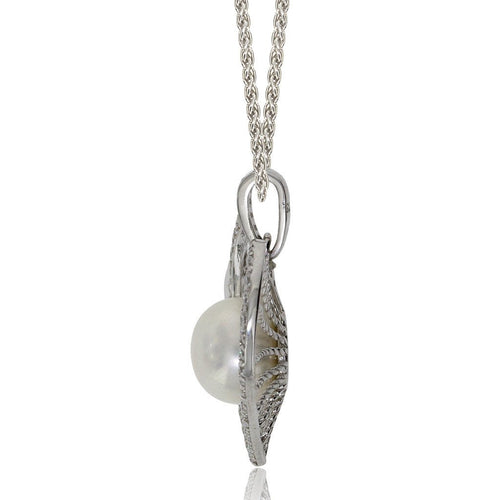 Gemvine Sterling Silver Freshwater Pearl Heart Pendant Necklace + 18 Inch Adjustable Chain