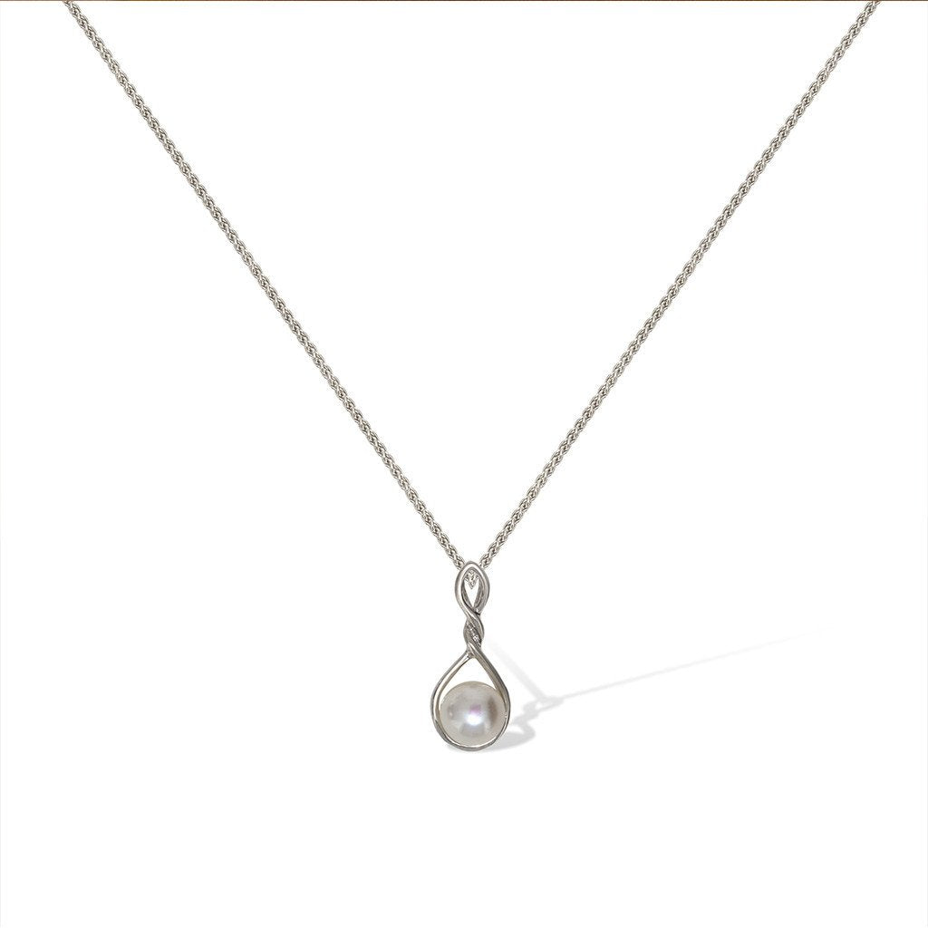 Gemvine Sterling Silver Freshwater Pearl Twist Pendant Necklace + 18 Inch Adjustable Chain