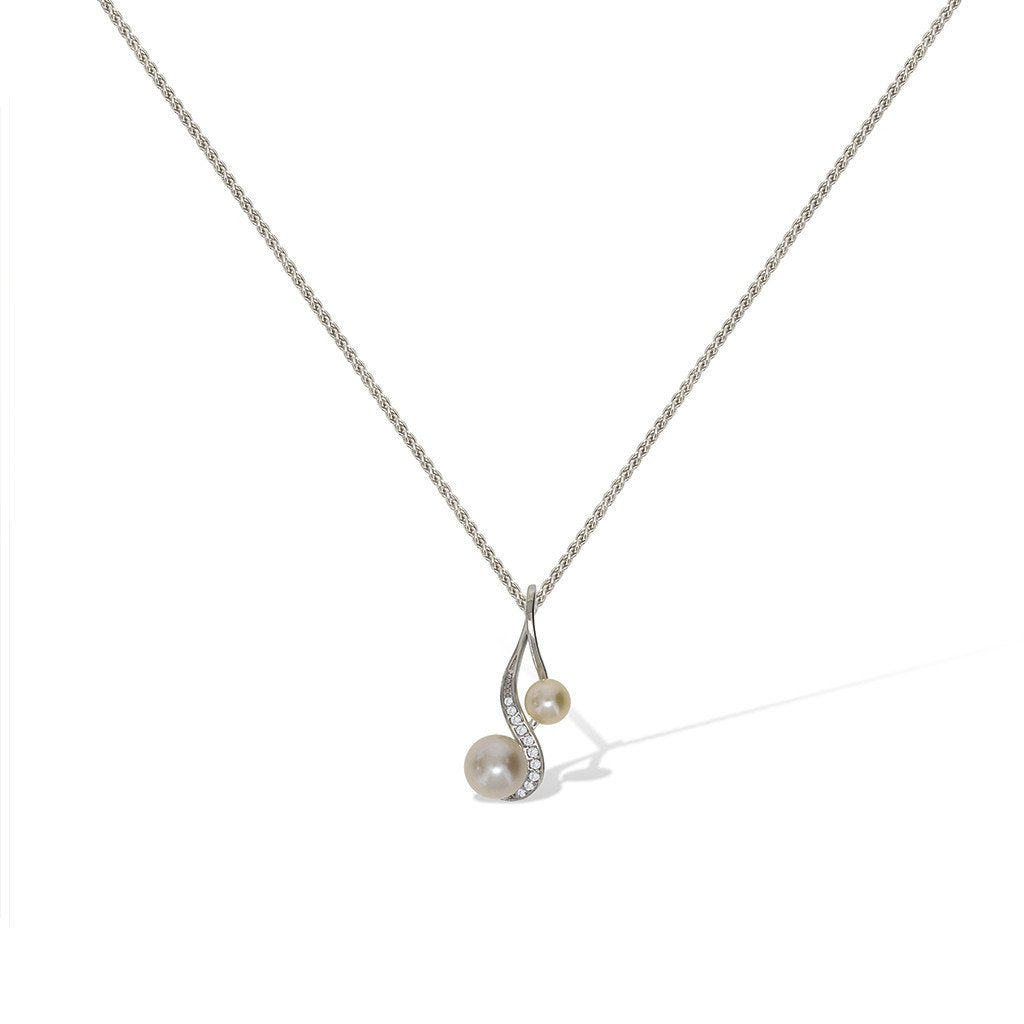 Gemvine Sterling Silver Double Freshwater Pearl Pendant Necklace + 18 Inch Adjustable Chain