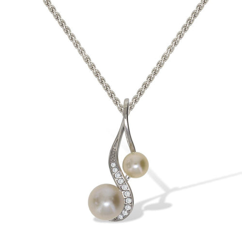 Gemvine Sterling Silver Double Freshwater Pearl Pendant Necklace + 18 Inch Adjustable Chain