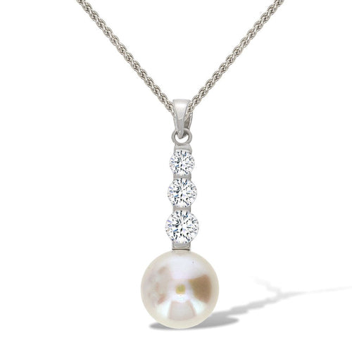 Gemvine Sterling Silver Freshwater Pearl Cubic Pendant Necklace + 18 Inch Adjustable Chain