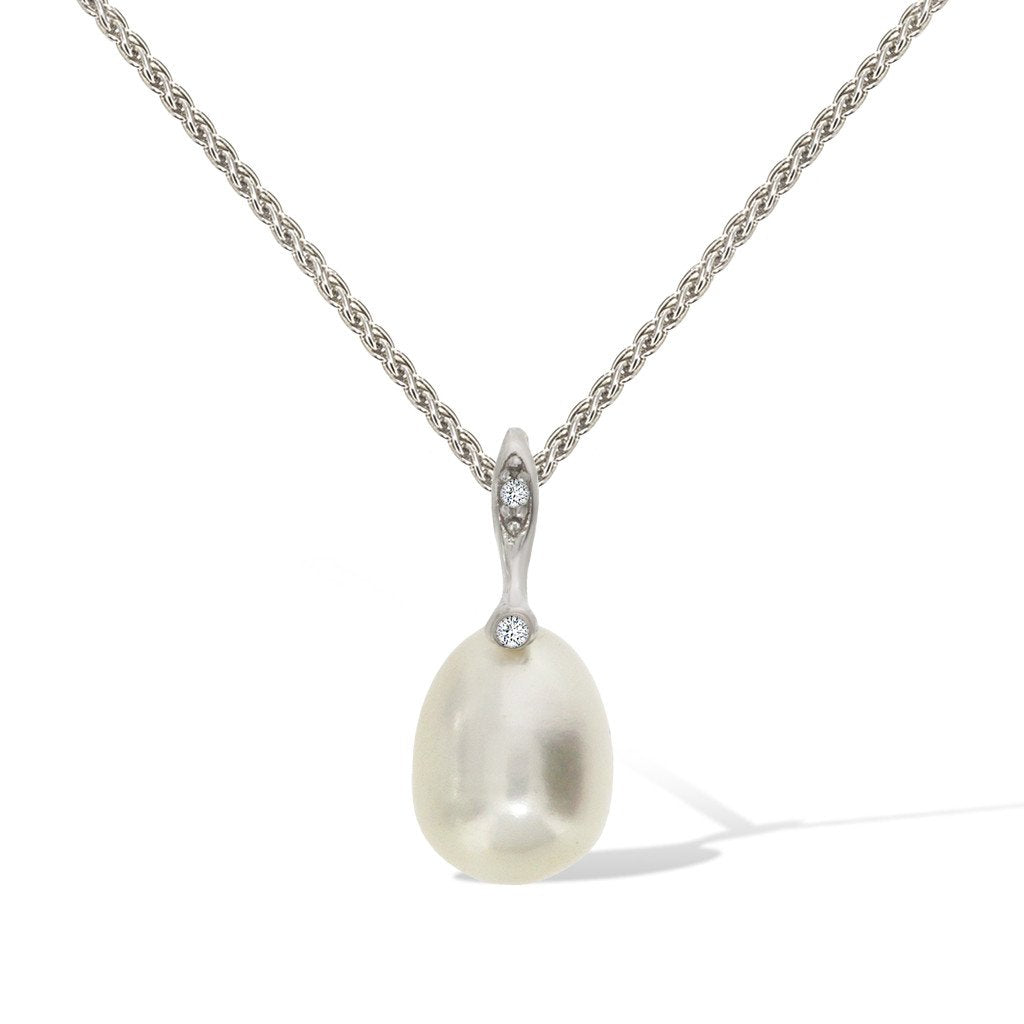 Gemvine Sterling Silver Freshwater Pearl Drop Pendant Necklace + 18 Inch Adjustable Chain