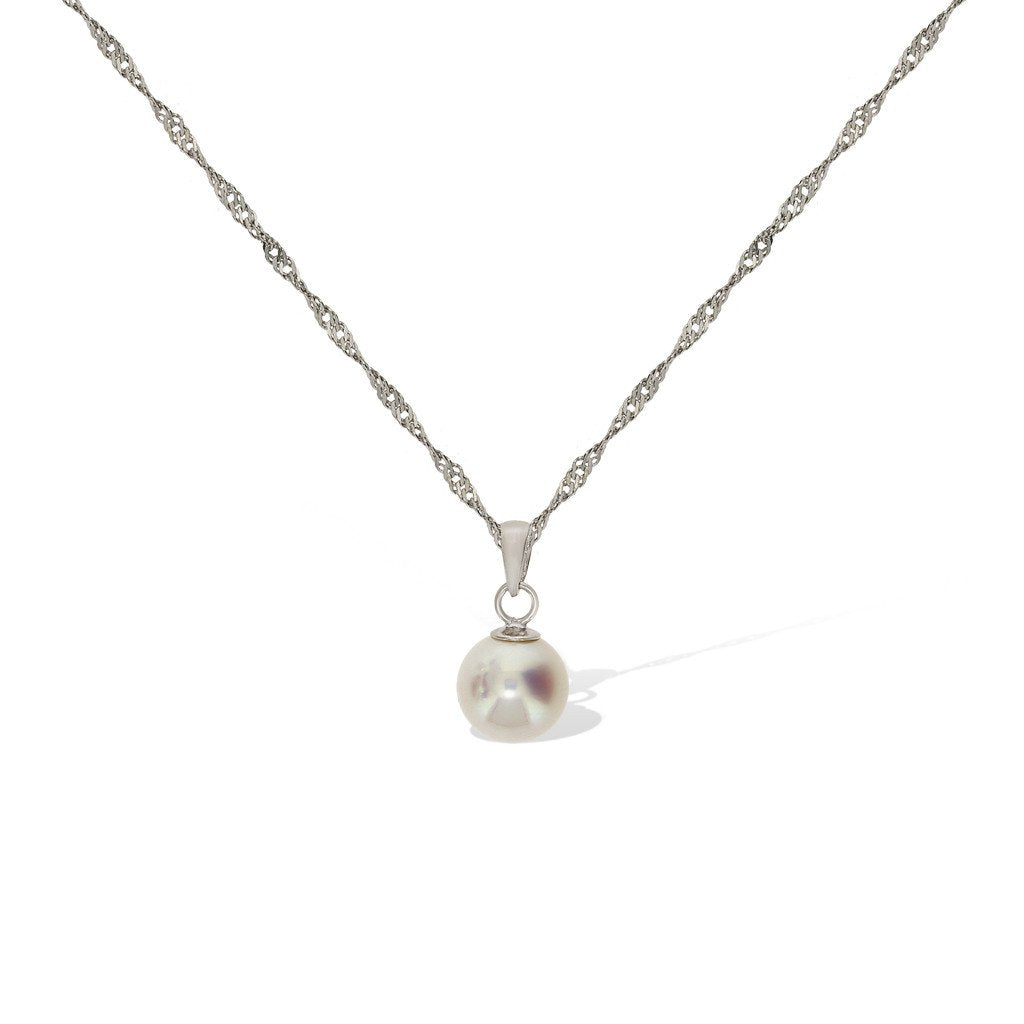 Gemvine Sterling Silver 6mm Freshwater Pearl Pendant Necklace + 18 Inch Adjustable Chain