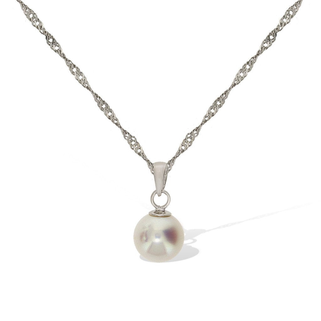 Gemvine Sterling Silver 6mm Freshwater Pearl Pendant Necklace + 18 Inch Adjustable Chain