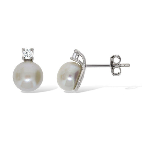 Gemvine Sterling Silver Timeless Freshwater Pearl 10mm Women's Ear Stud Earrings