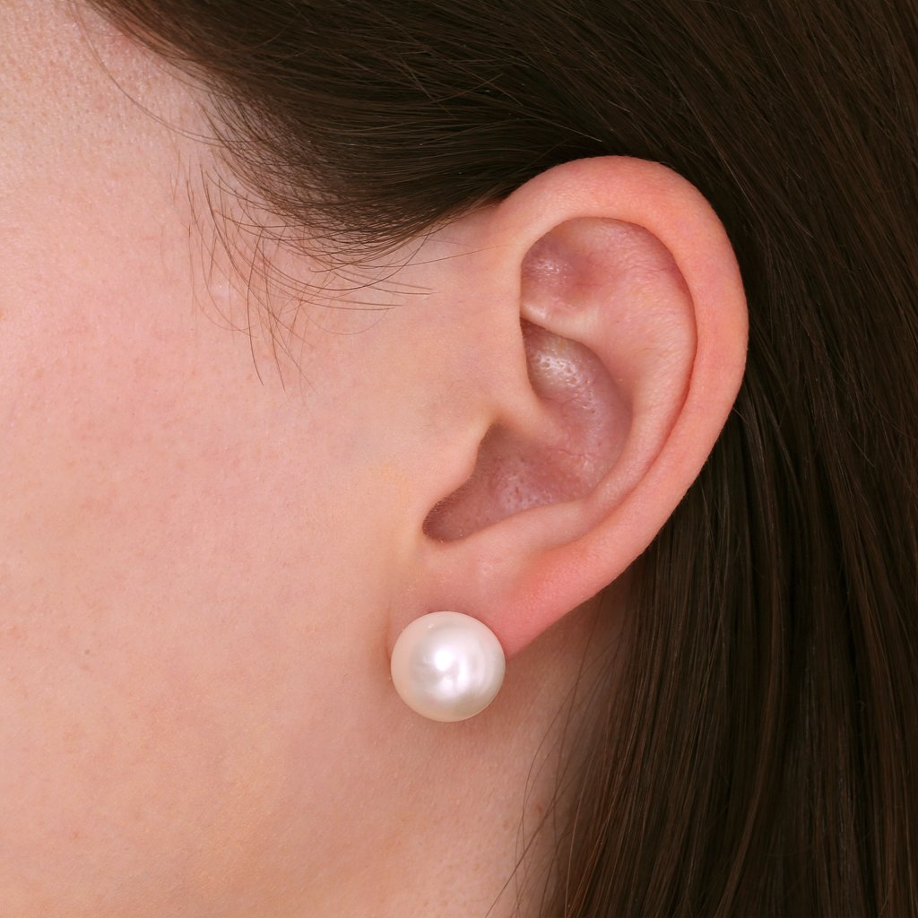 12mm Pink Freshwater Round Pearl Stud Earrings  Pure Pearls