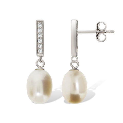 Gemvine Sterling Silver Freshwater Pearl Stylish Women's Drop Earrings