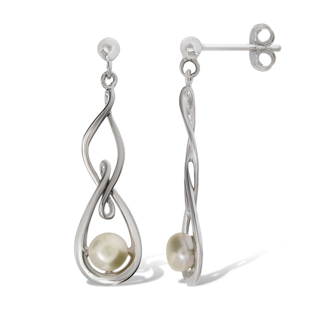 Gemvine Sterling Silver Freshwater Pearl Interlace Woman's Drop Dangle Earrings